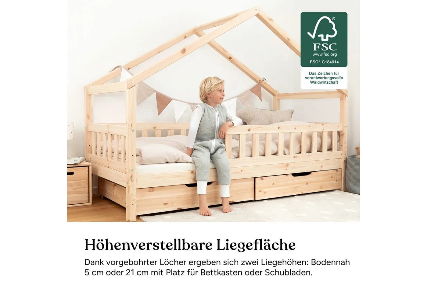 Ehrenkind Hausbett Lille Kiefernholz massiv höhenverstellbar - Bild 4