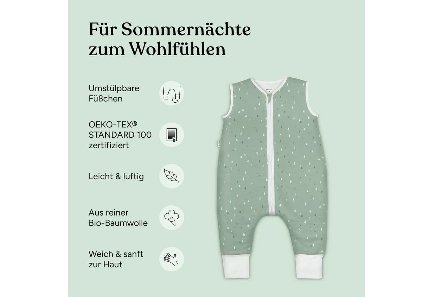 Ehrenkind Babyschlafsack Sommer 1 TOG Bio-Baumwolle mit Füßen - Bild 3