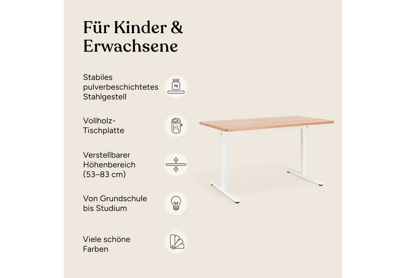 Ehrenkind Schreibtisch höhenverstellbar Buche massiv grün - Bild 3