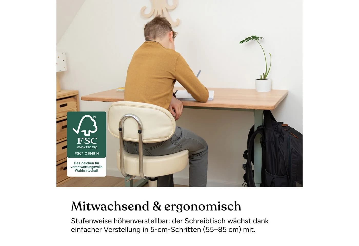 Ehrenkind Schreibtisch höhenverstellbar Buche massiv grün - Bild 4