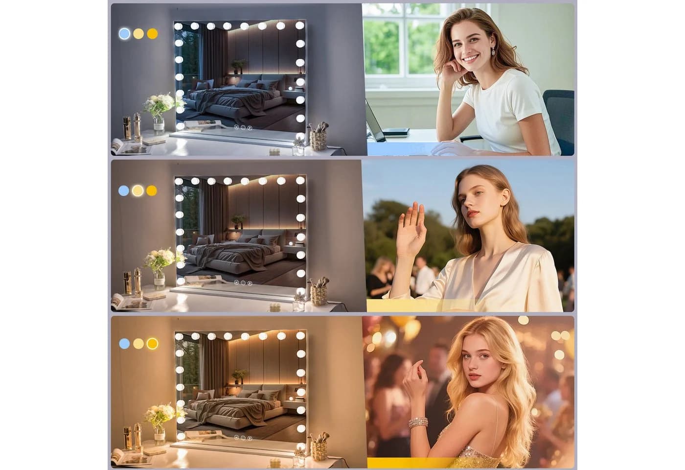 FENCHILIN Hollywood-Schminktischspiegel Weiß mit LED-Beleuchtung - Bild 5