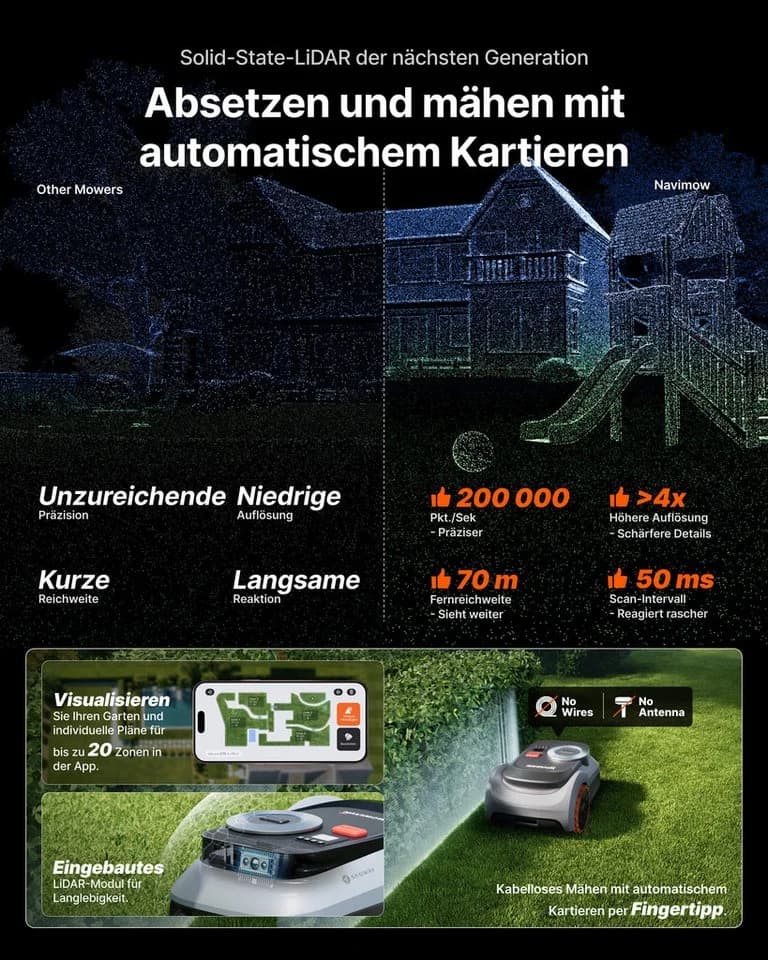 NAVIMOW Rasenmähroboter Segway i210/i220 LiDAR Pro Schwarz - Bild 3