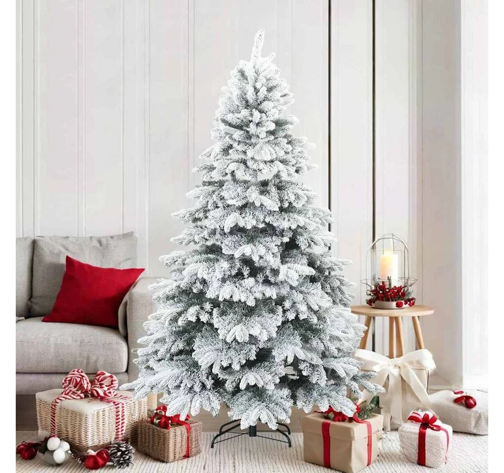 vidaXL Künstlicher Scharnier-Weihnachtsbaum Schneebedeckt Weiß 180 cm