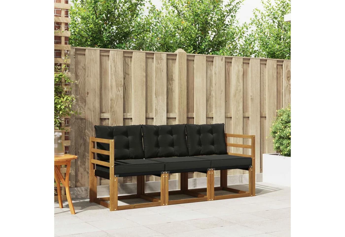 vidaXL Gartenlounge-Set 3-tlg. Massivholz Schwarz/Natürlich mit Kissen
