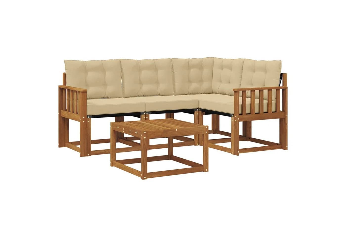 vidaXL Gartenlounge-Set 5-tlg. mit Kissen Beige/Natur Massivholz - Bild 2