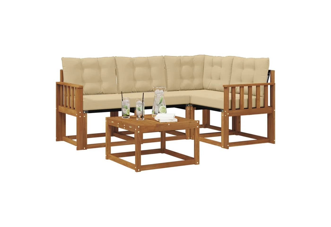 vidaXL Gartenlounge-Set 5-tlg. mit Kissen Beige/Natur Massivholz - Bild 3