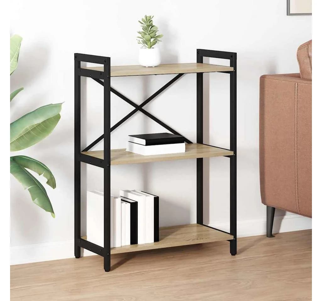 vidaXL Bücherregal Industrial Design Holzwerkstoff Stahl Schwarz Braun