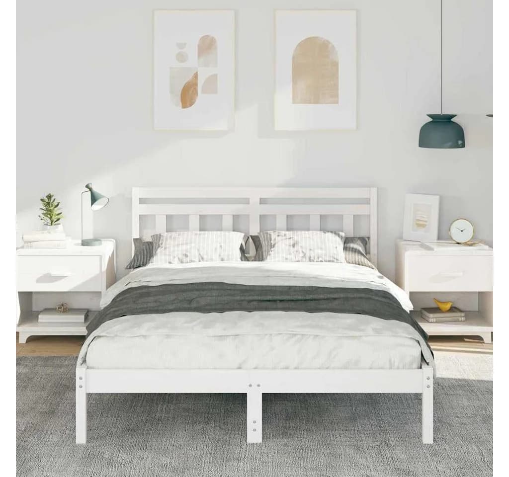 vidaXL Bettrahmen Weiß Massives Kiefernholz 120x200 cm - Bild 3
