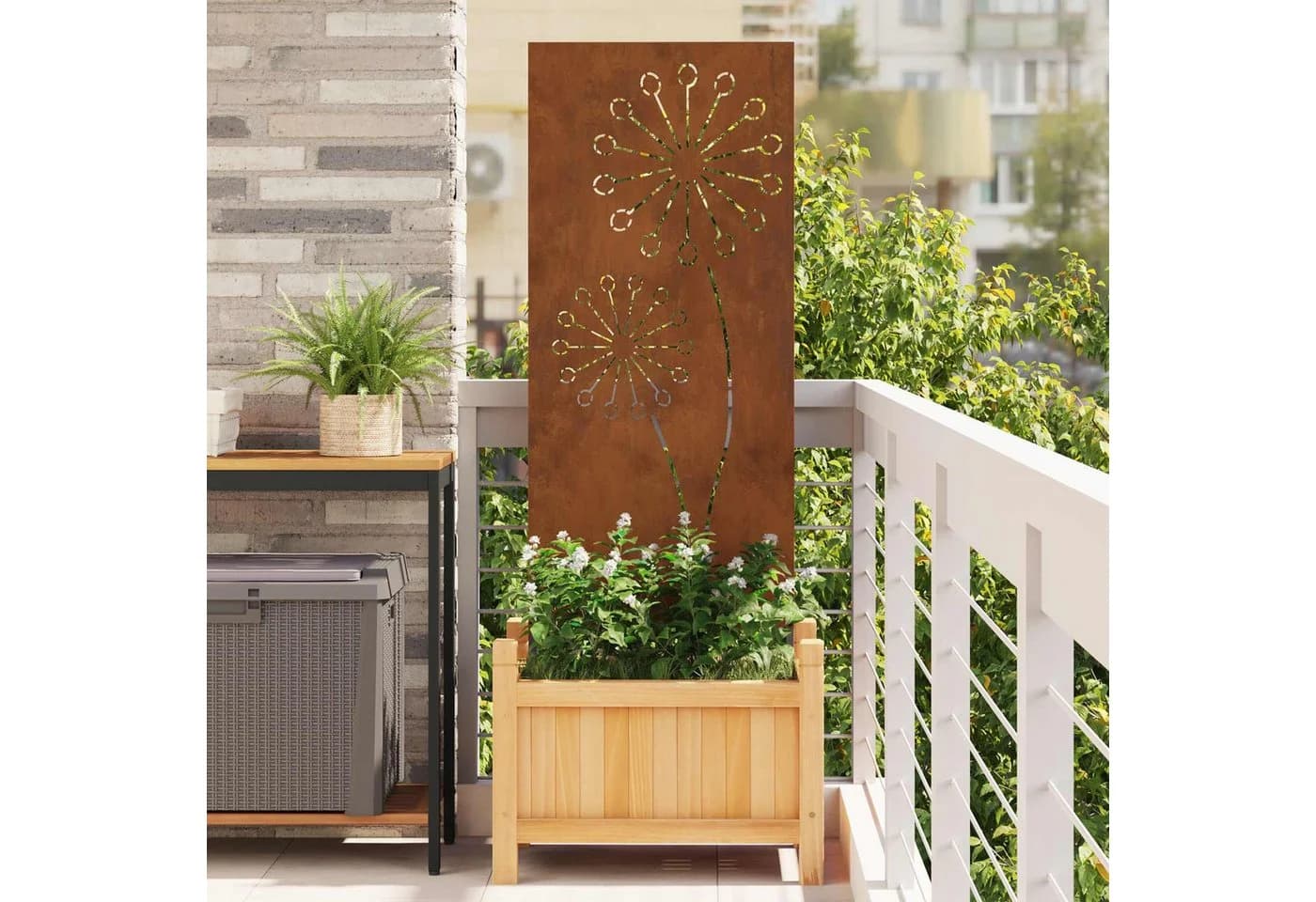 vidaXL Wandbild Garten Sichtschutz-Leinwand Rostig 50 x 140 cm Wetterfeststahl
