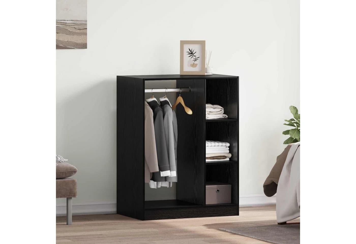 vidaXL Kleiderschrank mit 3 Regalen Schwarz Eichen-Optik
