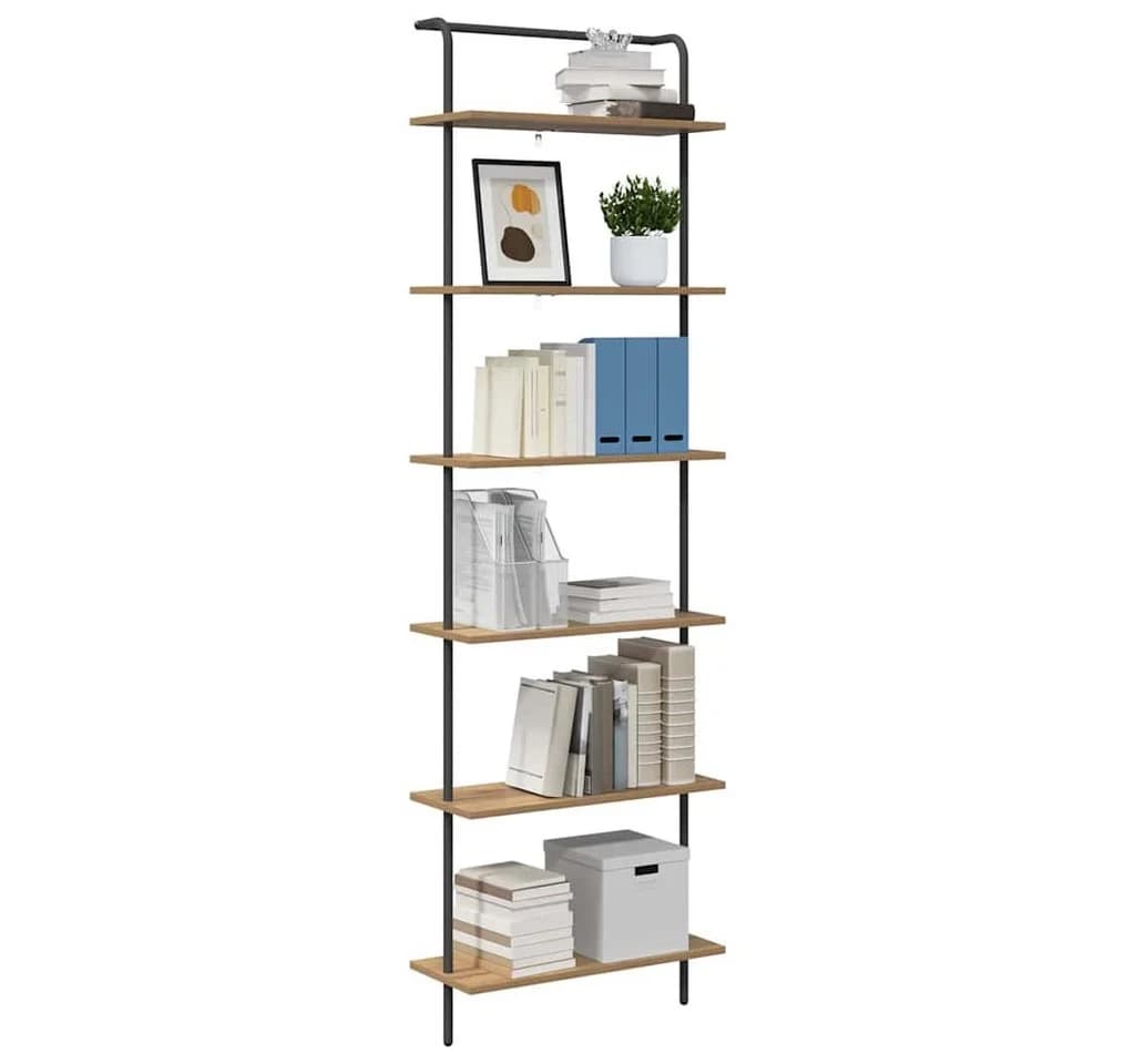 vidaXL Bücherregal Artisan-Eiche Schwarz Stahl 6 Regale Modern - Bild 3