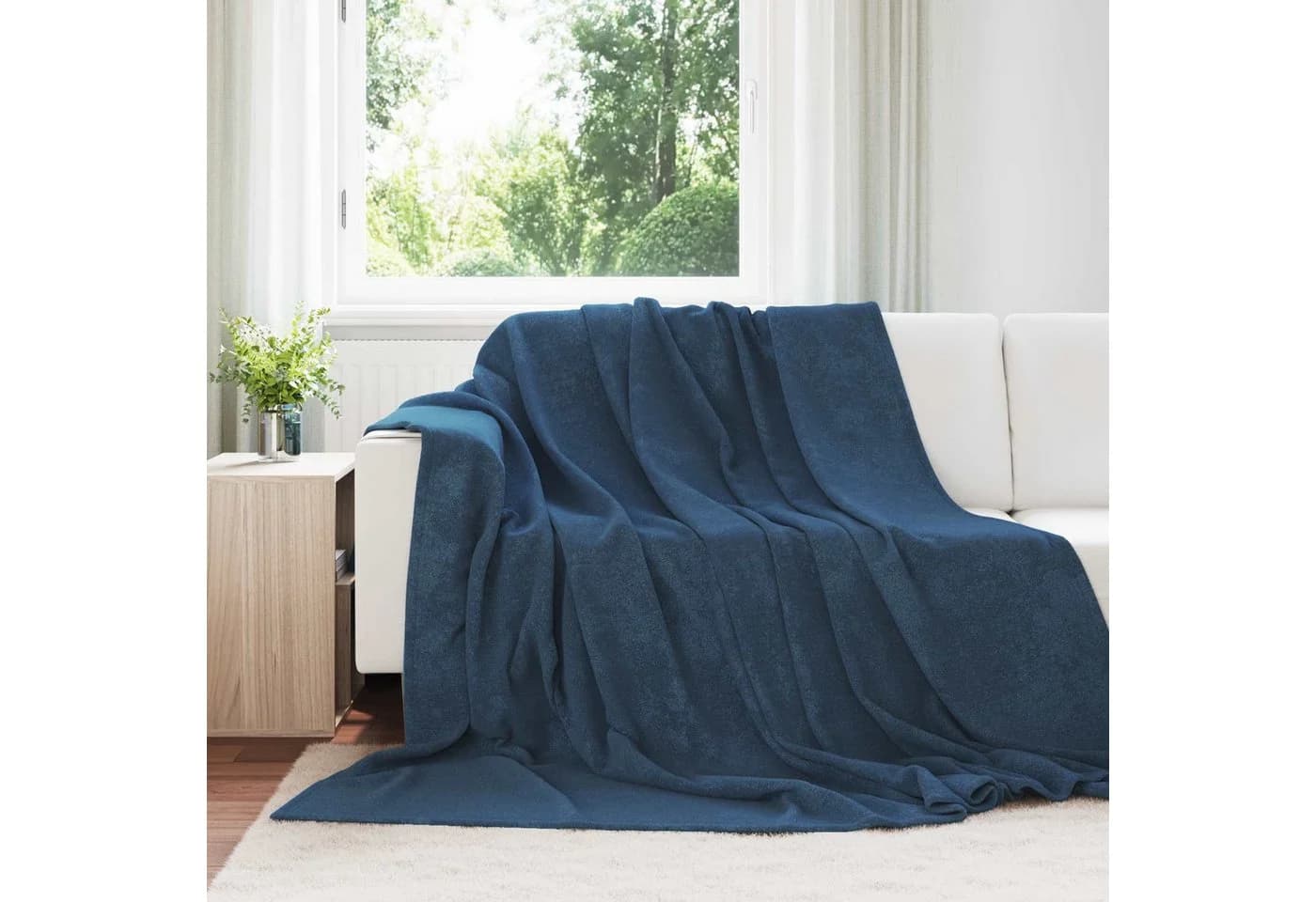 vidaXL Bettüberwurf Wohndecke Marineblau Fleece