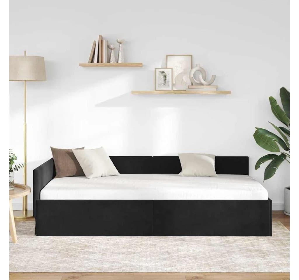 vidaXL Eckbettgestell Schwarz Polyester und Sperrholz - Bild 3