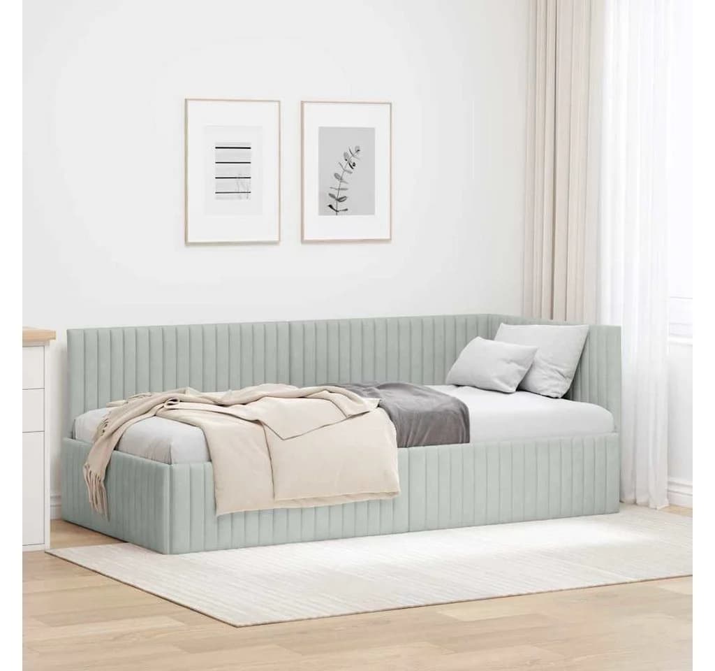 vidaXL Eckbettgestell Hellgrau 90x190 cm Samt