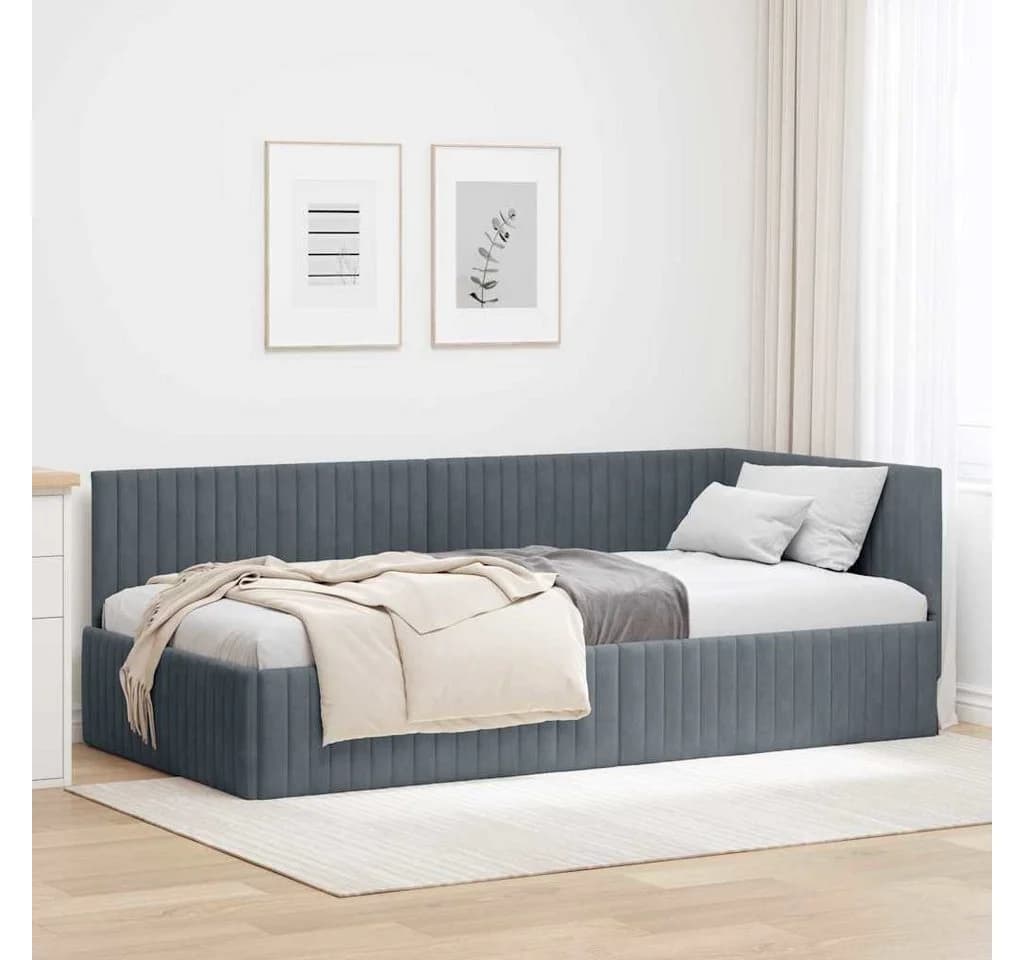 vidaXL Eckbettgestell Dunkelgrau 100x200 cm Samt