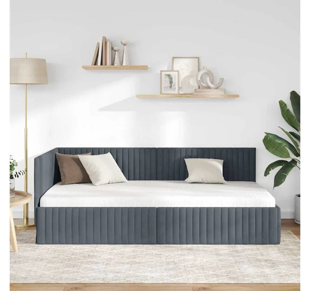 vidaXL Eckbettgestell Dunkelgrau 100x200 cm Samt - Bild 3