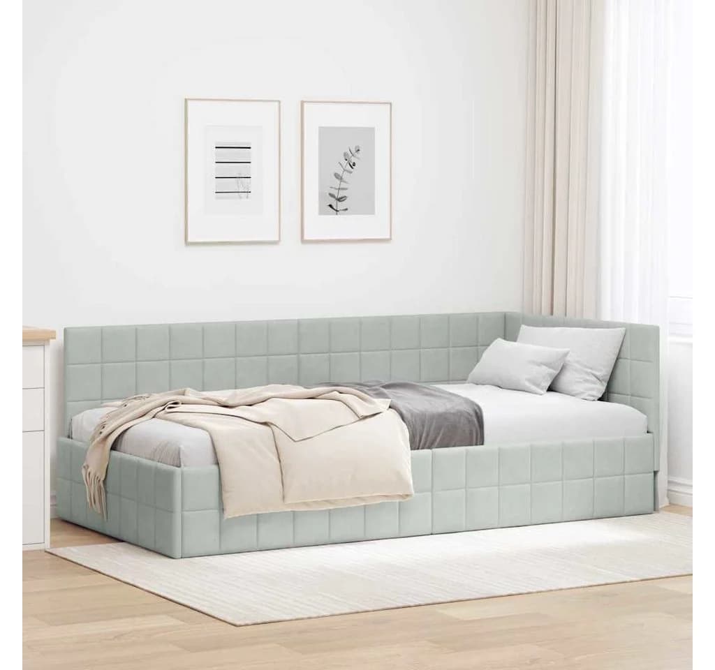 vidaXL Eckbettgestell Hellgrau 100x200 cm Samt