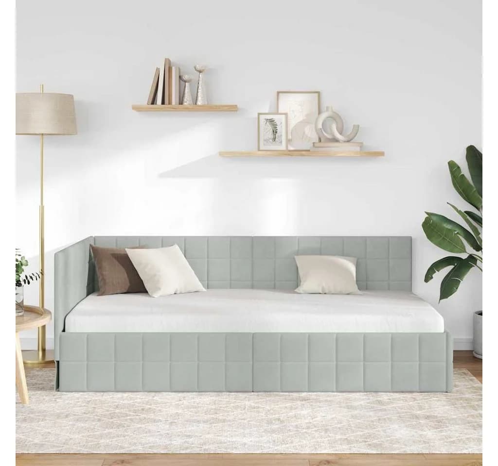 vidaXL Eckbettgestell Hellgrau 100x200 cm Samt - Bild 3