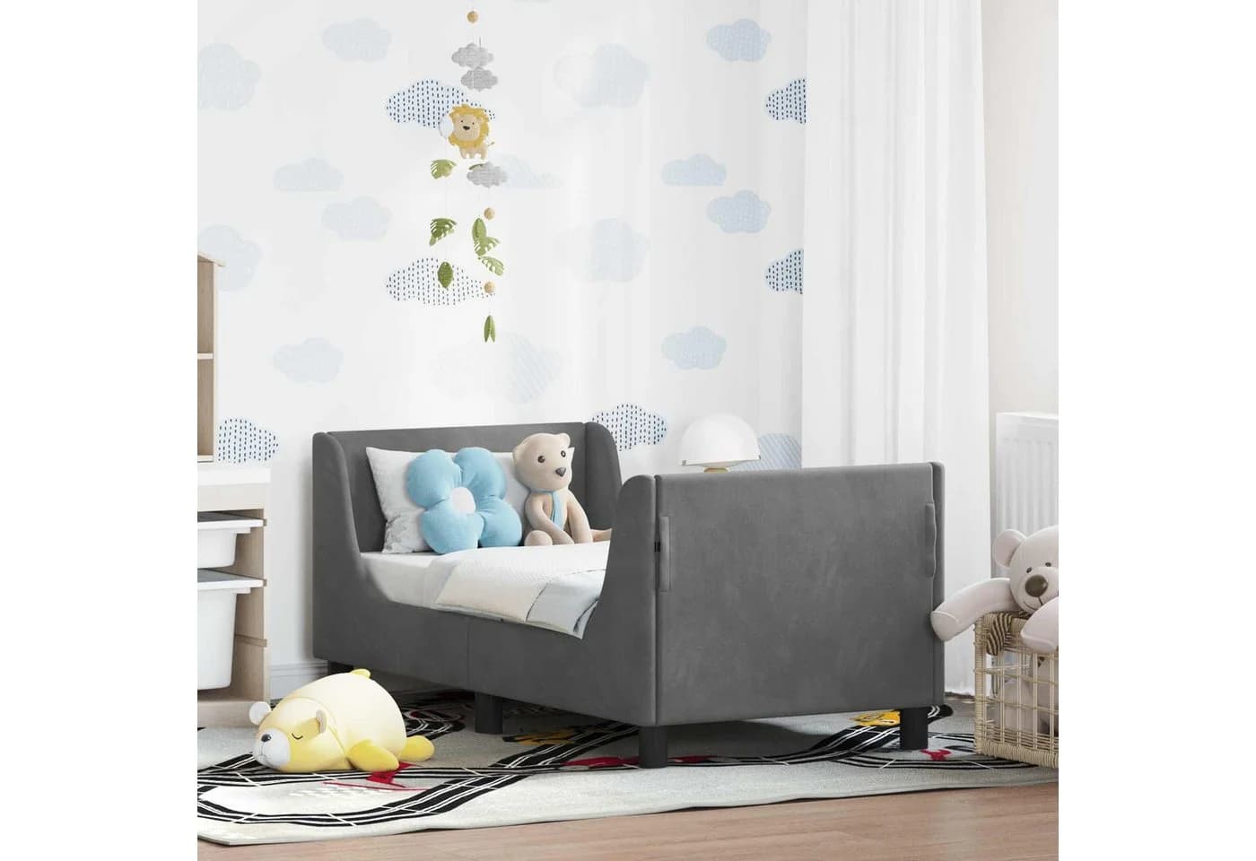 vidaXL Bett Kinderbettgestell mit Kopfteil Dunkelgrau 70 x 140 cm Samt