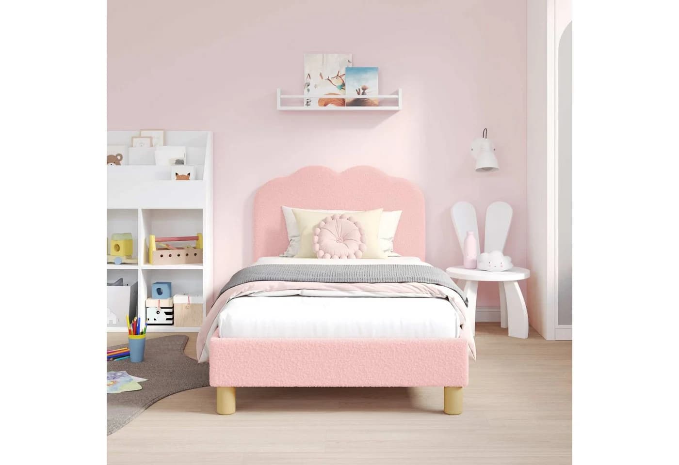 vidaXL Kinderbettgestell Rosa mit Kopfteil und Lattenrost