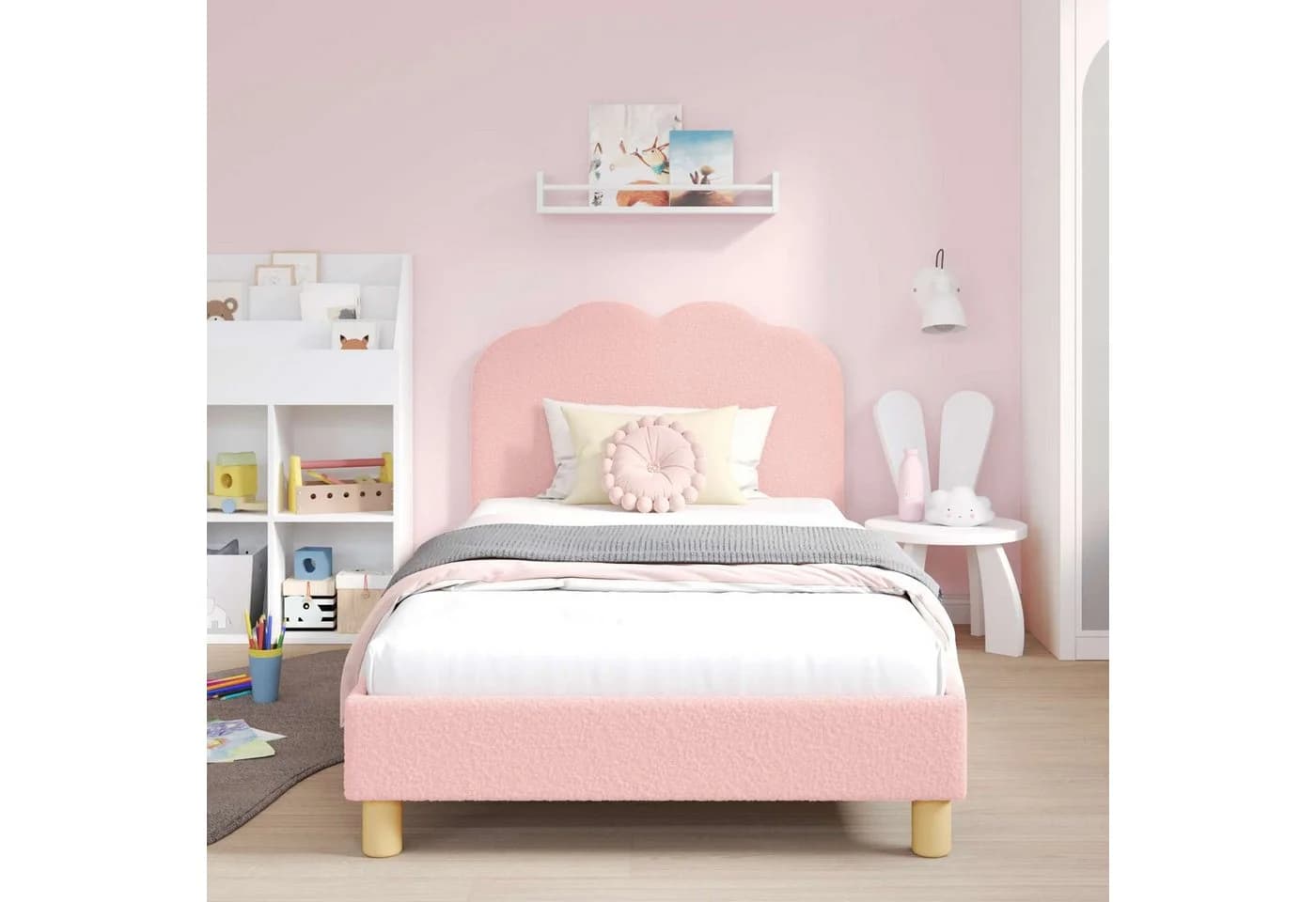 vidaXL Kinderbettgestell Rosa mit Stauraumkopfteil und Lattenrost