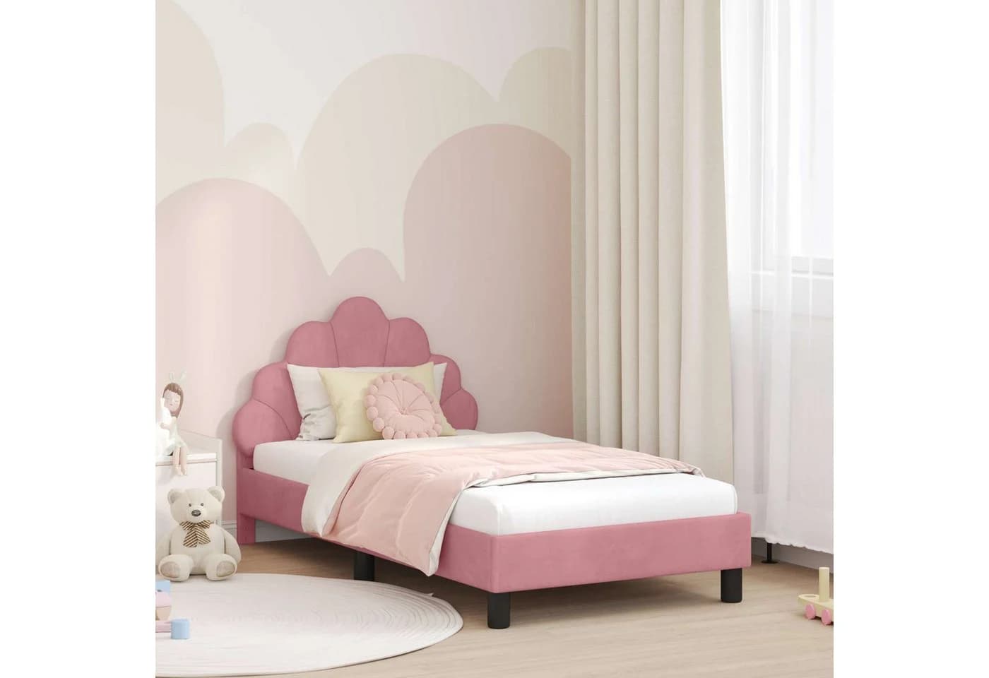 vidaXL Kinderbettgestell Rosa mit Kopfteil und Lattenrost