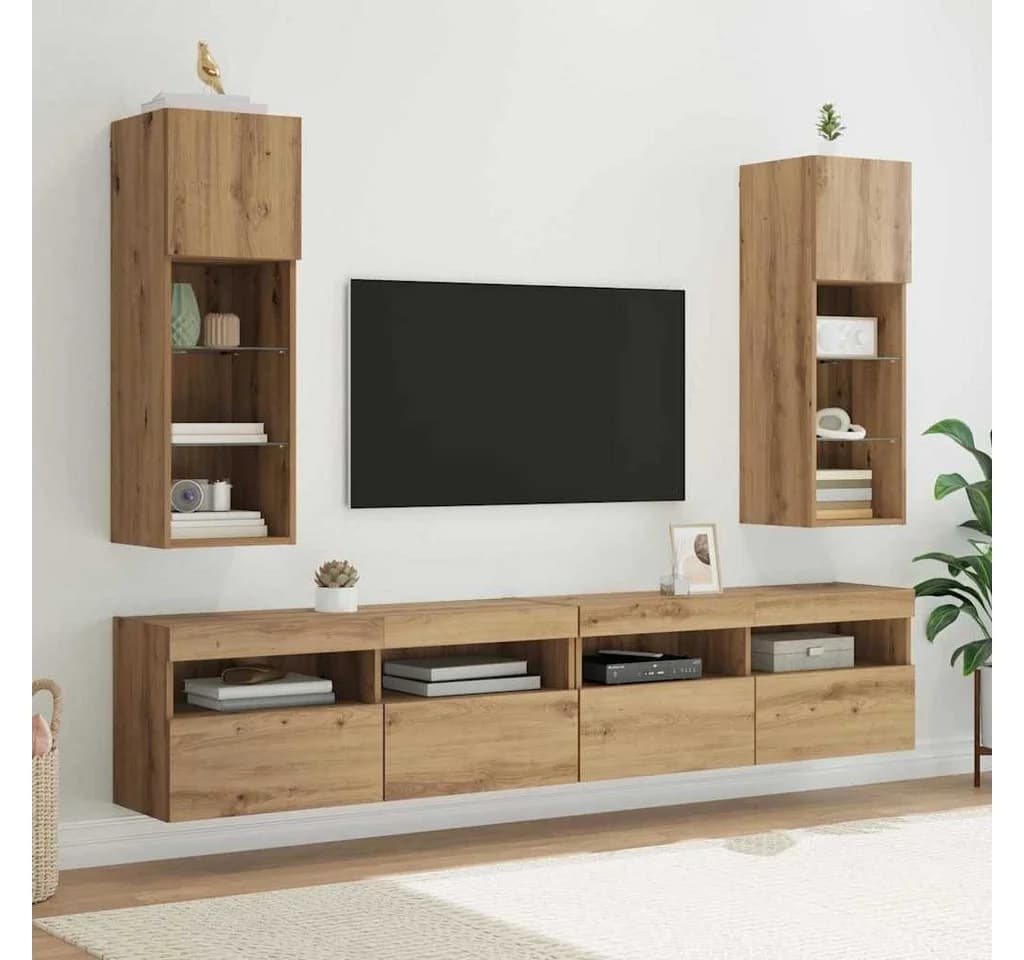 vidaXL Wandmontierter TV-Schrank 2er Set Artisan-Eiche Holzwerkstoff