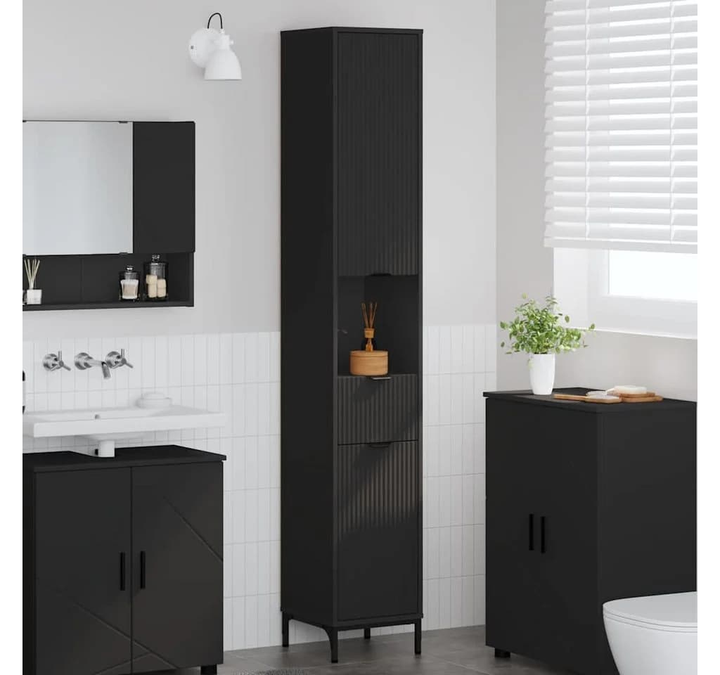 vidaXL Badezimmerschrank Schwarz Holzwerkstoff Metall Modern