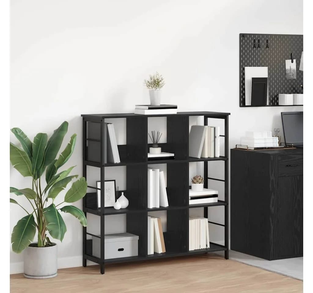 vidaXL Bücherregal 9 Ebenen Schwarz Eichen-Optik Holzwerkstoff Stahl