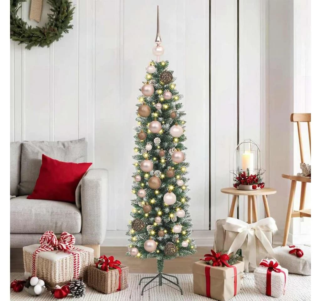 vidaXL Künstlicher Weihnachtsbaum 120 cm Grün/Weiß mit LED-Lichterkette