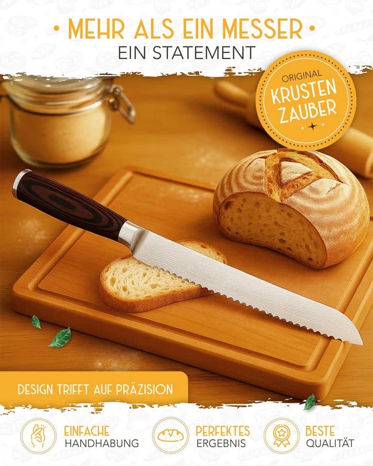 Krustenzauber Brotmesser Edelstahl Wellenschnitt 20 & 26 cm