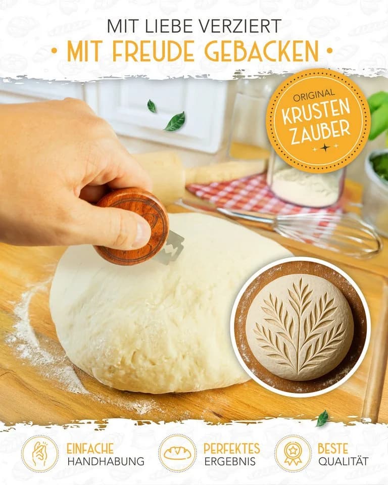 Rattan Gärkorb Brotbacken 22cm mit Gärtuch & Bäckermesser