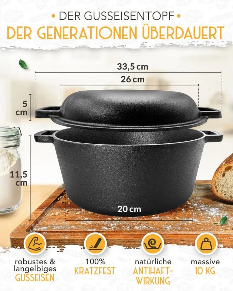 Krustenzauber Brotbackform Gusseisen Topf Set mit Lavasteinen - Bild 3