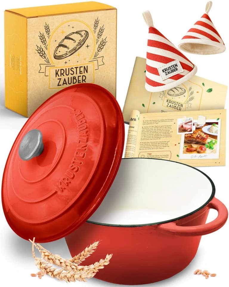 Krustenzauber Kasserolle Gusseisen Topf Emaille 26cm Rot - Bild 2