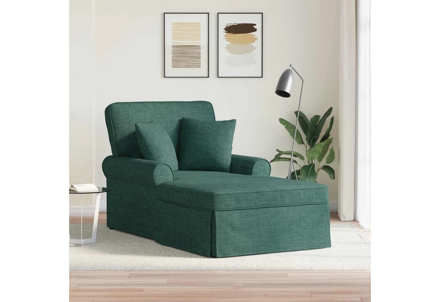 vidaXL Chaiselongue mit Rock und Kissen Dunkelgrün Stoff