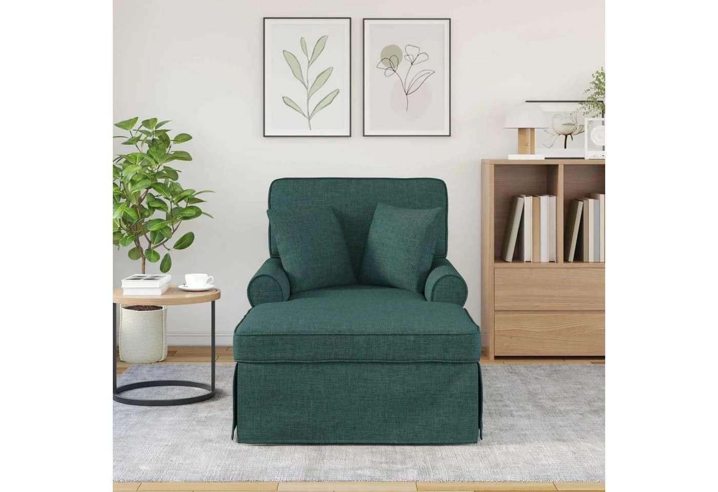 vidaXL Chaiselongue mit Rock und Kissen Dunkelgrün Stoff - Bild 3