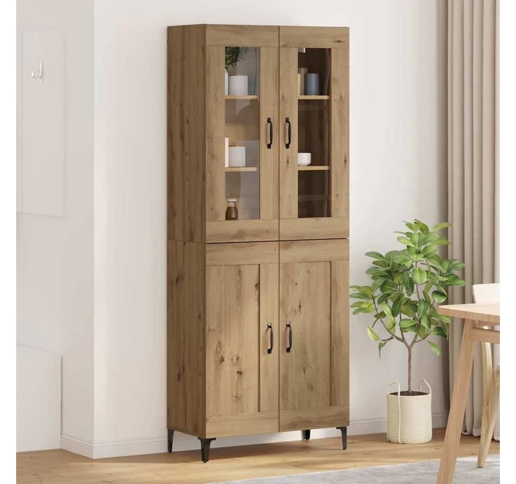 vidaXL Highboard Artisan-Eiche mit Glasfronten und Metallgriffen
