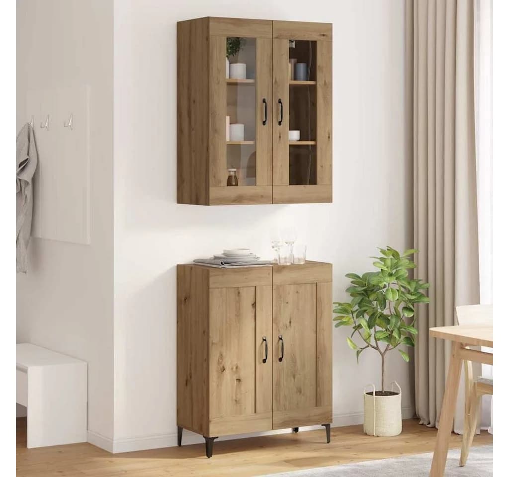 vidaXL Highboard Artisan-Eiche mit Glasfronten und Metallgriffen - Bild 4