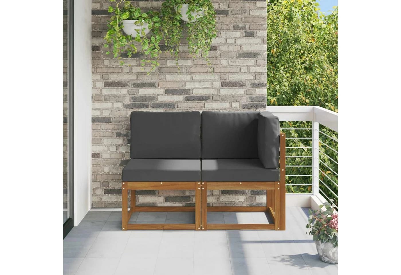 vidaXL Outdoor Sofa Set 2-tlg. Mittel- und Ecksofa Massivholz Natur/Grau
