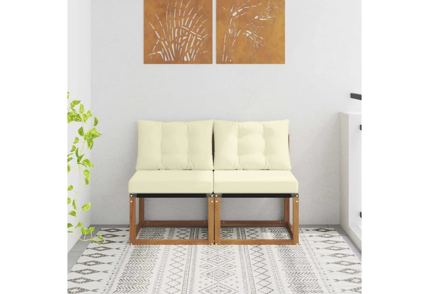 vidaXL Sofaelement 2 Stück Outdoor Mittelsofa Beige Akazienholz