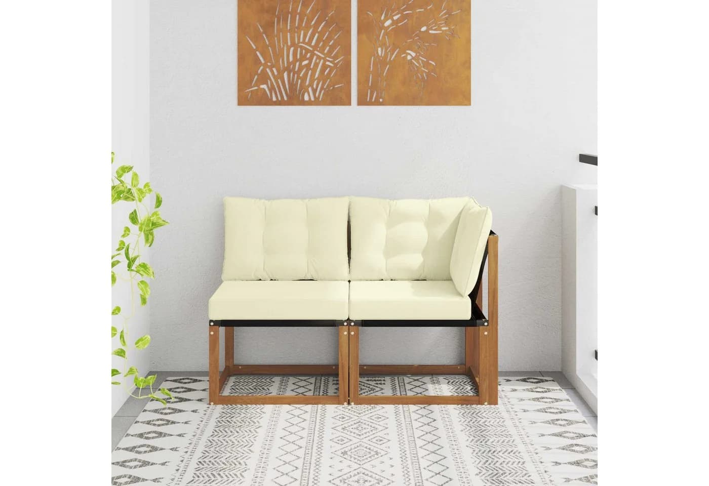 vidaXL Outdoor Sofa Set mit Kissen Massivholz Natur