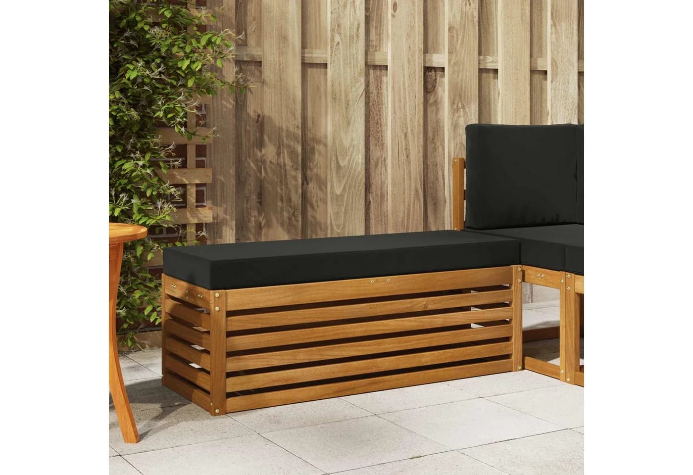 vidaXL Sofaelement Outdoor Hocker Bank Massivholz Natur Schwarz