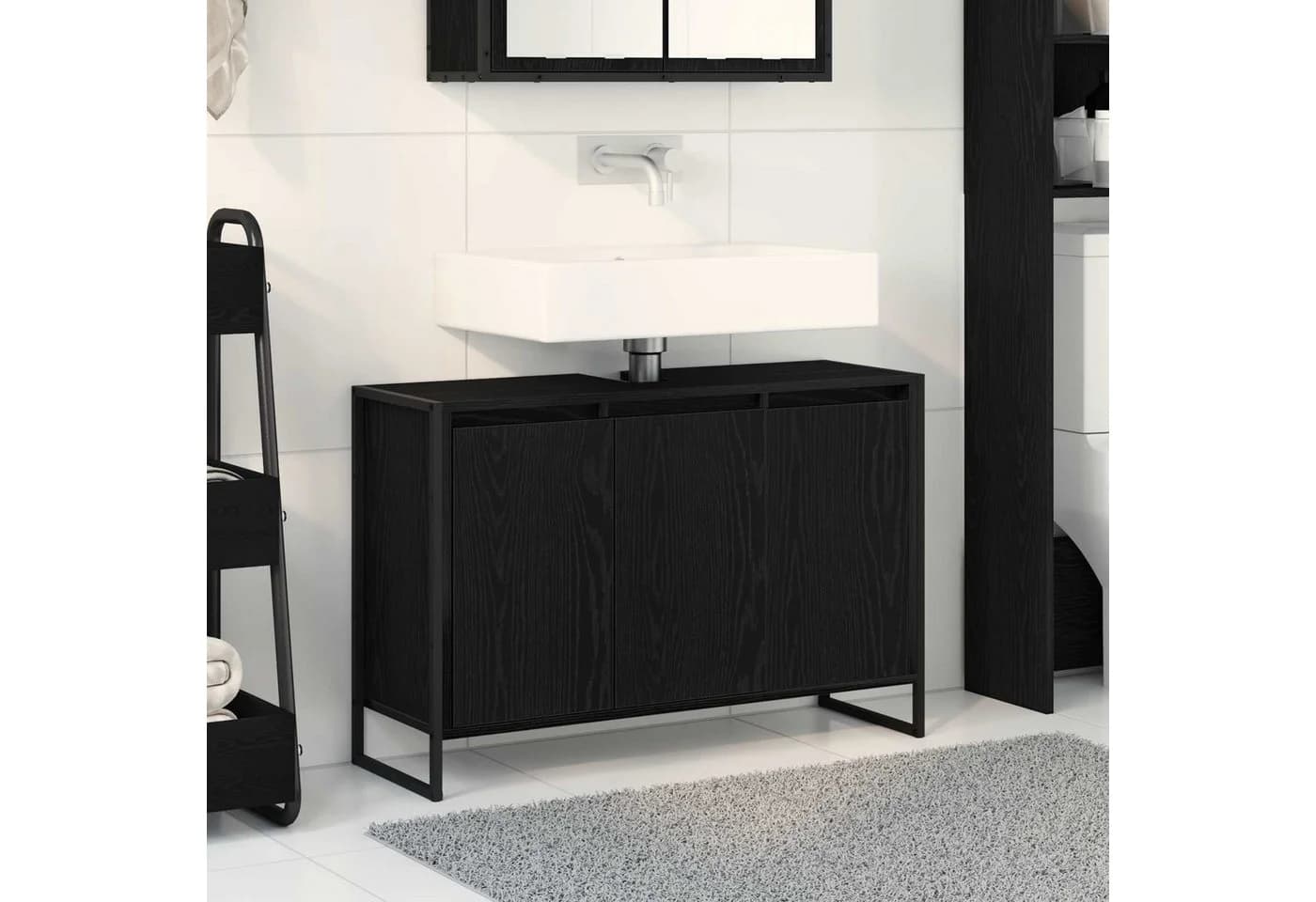 vidaXL Badezimmerschrank Schwarz Eichen-Optik Industrie-Stil