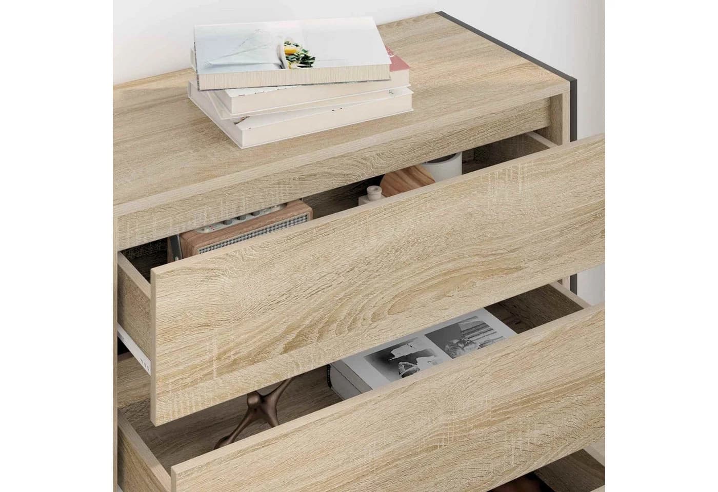 vidaXL Sideboard Sonoma 3 Schubladen Holzwerkstoff Stahlbeine - Bild 4