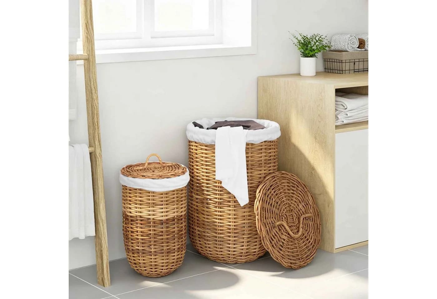 vidaXL Wäschekorb-Set 2 Stk. Kubu-Rattan mit Deckel Naturbraun - Bild 3