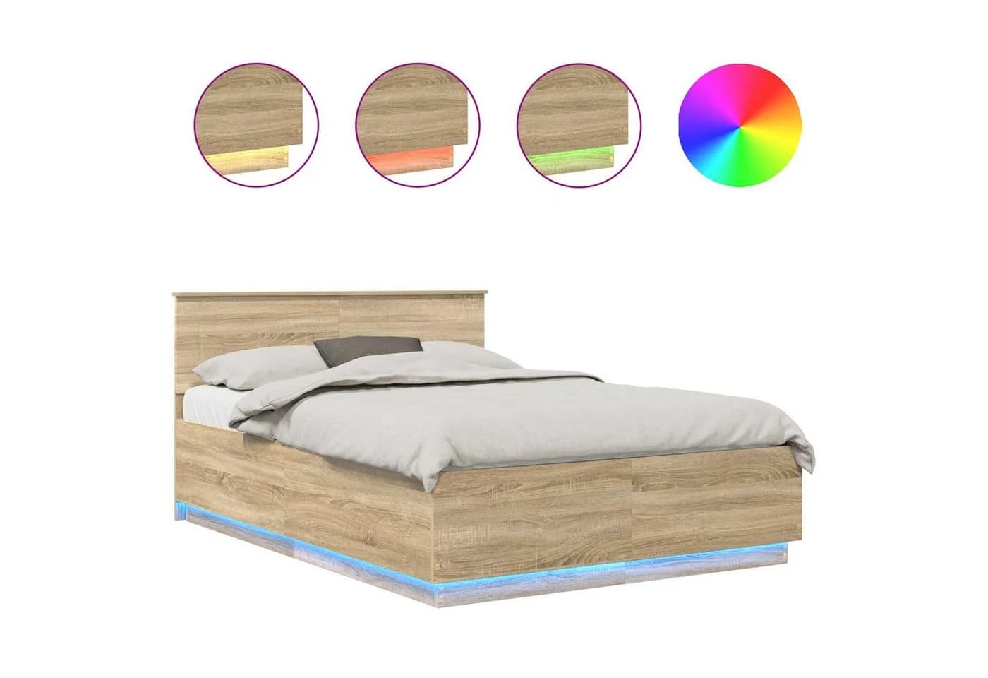 vidaXL Bettgestell mit LED-Beleuchtung und USB-Anschluss Sonoma-Eiche - Bild 2