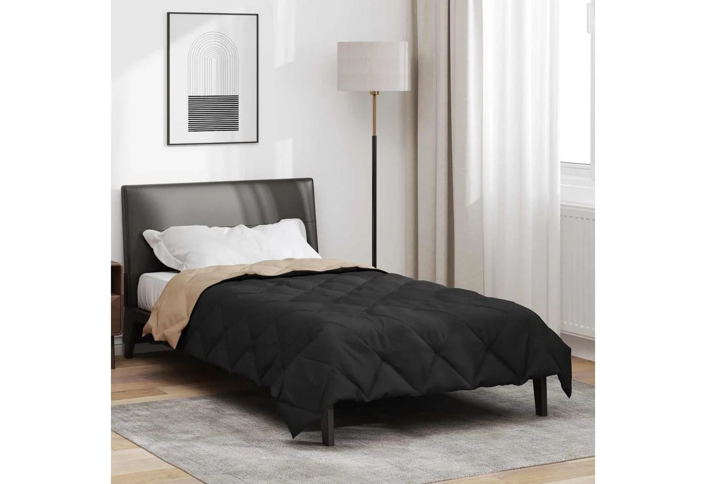 vidaXL Ganzjahresbettdecke Schwarz Taupe 135x200cm Mikrofaser