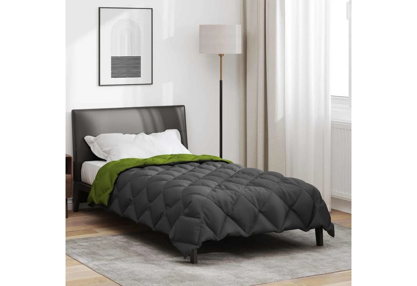 vidaXL Winterbettdecke 135x200 cm Grün Anthrazit Mikrofaser