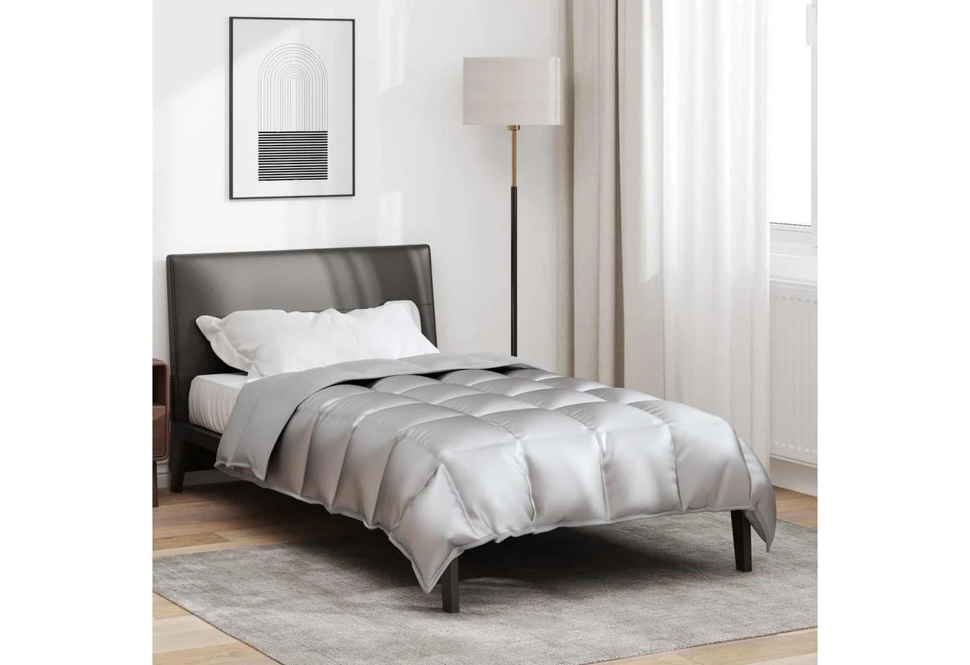 vidaXL Winterbettdecke Silber Satin Mikrofaser 155x220 cm