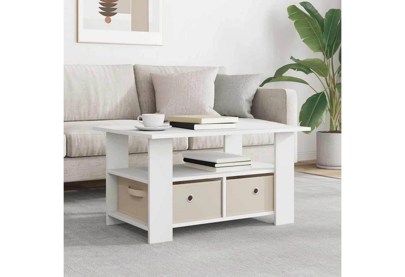 vidaXL Couchtisch Weiß 77x55x42 cm Holzwerkstoff mit Schubladen